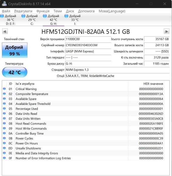 Накопичувач Hynix 512 ГБ SSD M.2 PCIe 3.0 NVMe, є оплата частинами