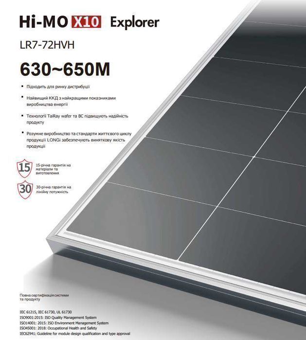 ‼️‼️90$ Сонячні панелі LONGI Solar 645 Вт Hi-MO X10 Explorer LR7-72HVH