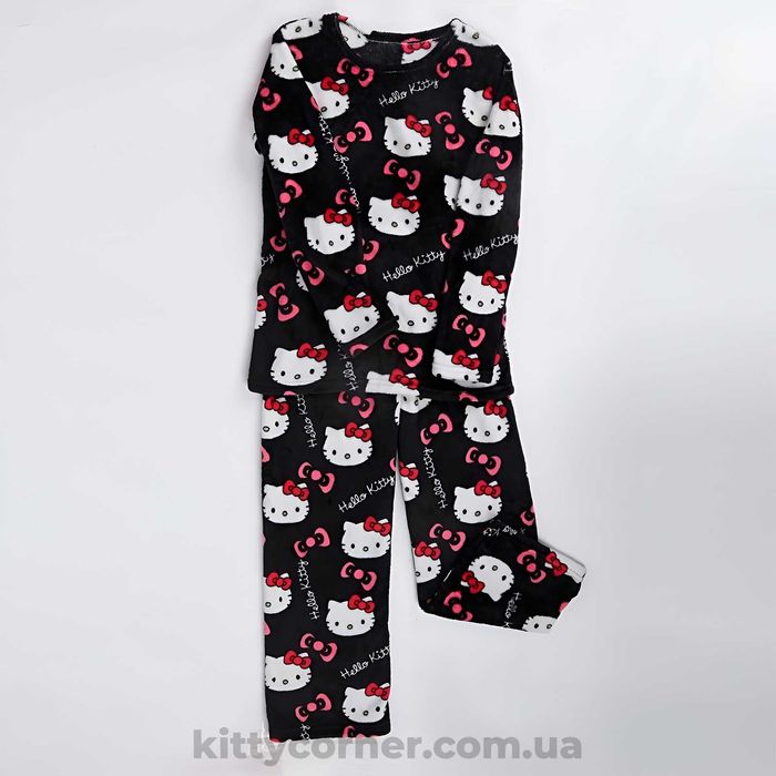 Плюшева жіноча піжама Hello Kitty піжама хелоу кіті кітті чорна