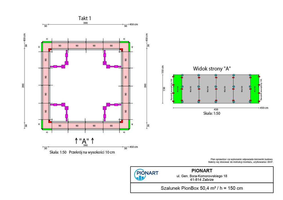 Szalunek ścienny PionBox 50,4 m2 / h=150 cm (kompatybilny z Tekko)