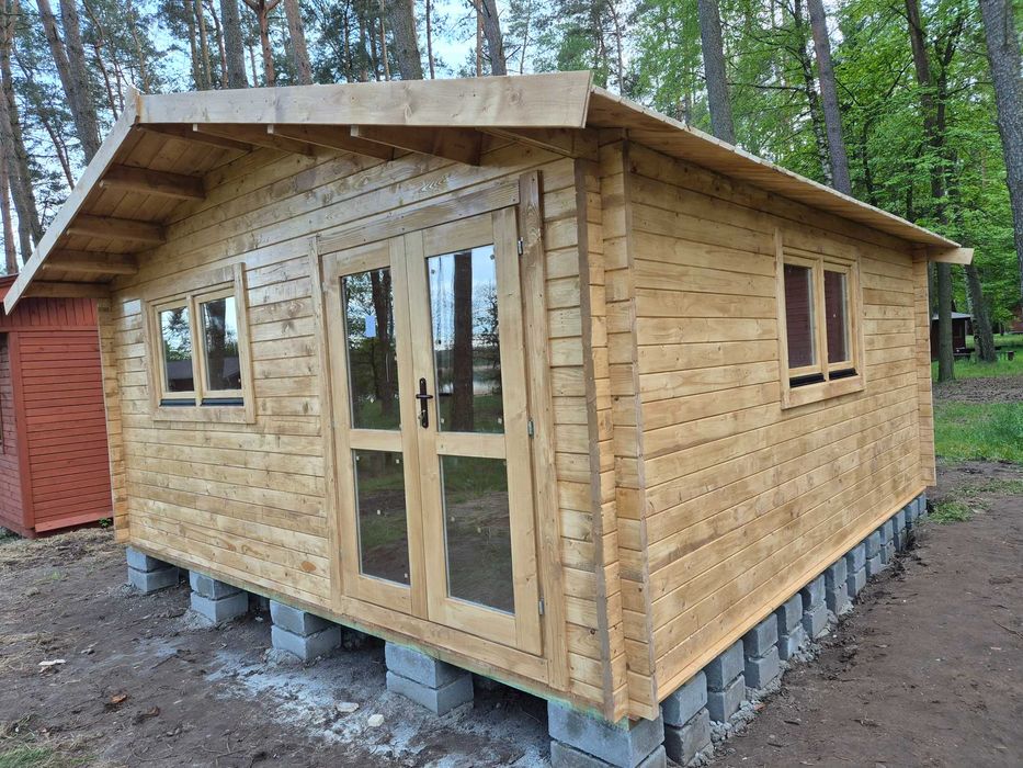 SOLIDNY domek LETNISKOWY drewniany 5m x 5m*25 m2*ściany aż 45 mm*ROD