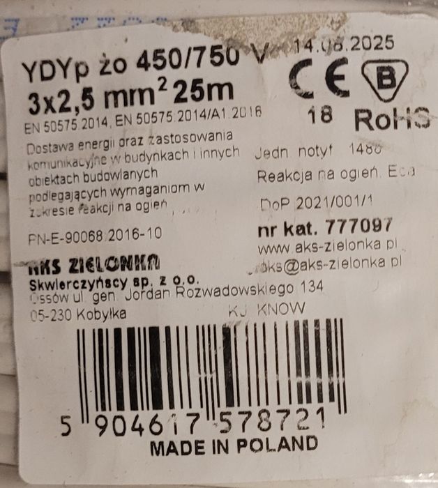 Kabel YDYp 3x2,5 mm 15 m
