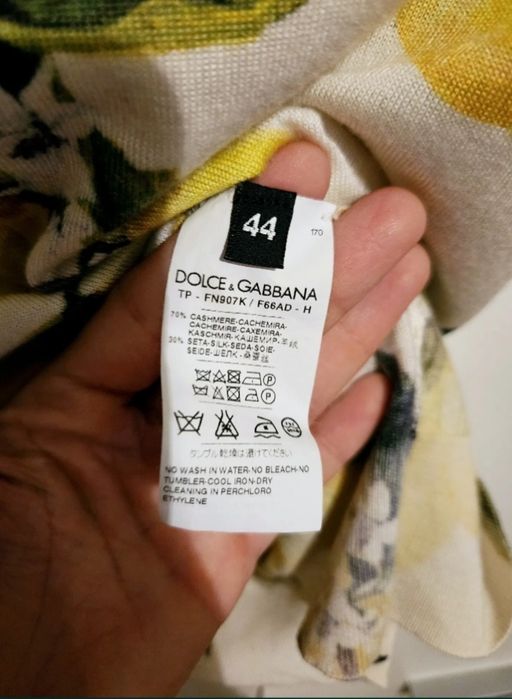 Kremowy żółty komplet sweter top Dolce Gabbana cytryny kaszmir