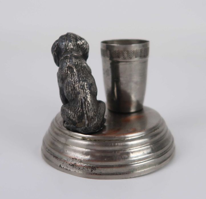Paliteiro Vintage Cão em metal prateado