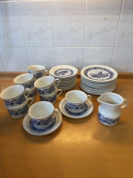 Vintage Serwis Kawowy WAWEL Kobaltowe Kwiaty PRL Design Komplet