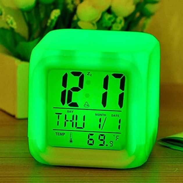 Різнокольоровий Годинник Хамелеон що світиться (будильник нічник+темп)