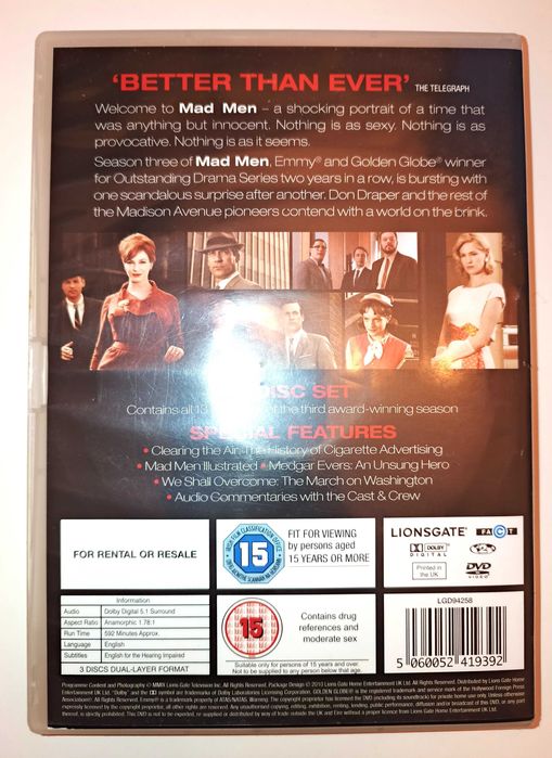 DVD film MadMen, English. Stan płyty bardzo dobry.