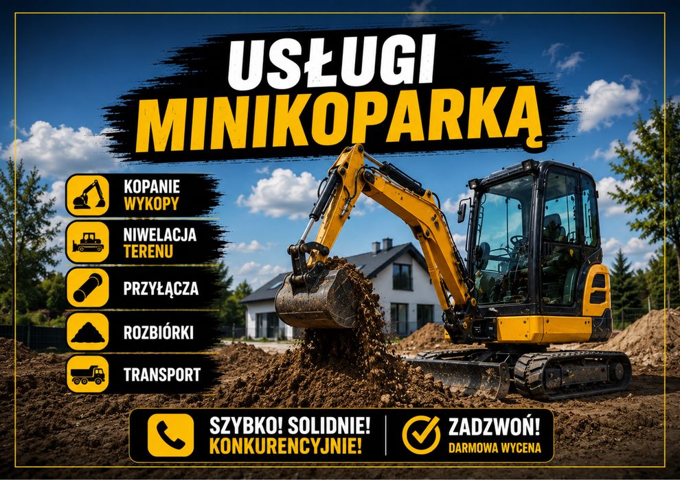 Minikoparka z Operatorem | Szamba | Wykopy | Przyłącza