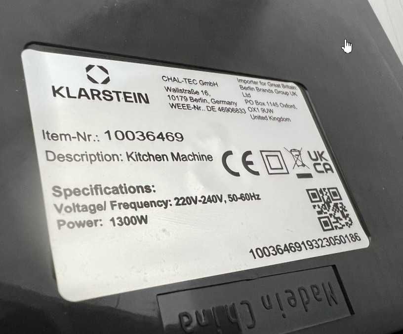 Тістоміс, міксер Klarstein Bella Pico 2G 1300W 1.7HP 6 рівнів 5 літрів