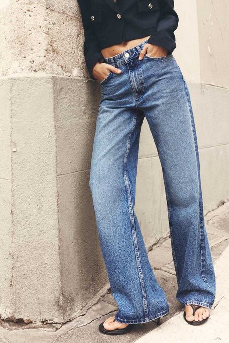 Прямі довгі джинси з високою посадкою zara