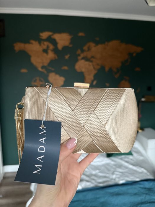 Kopertówka aksamitna beżowa z złotym wykończeniem