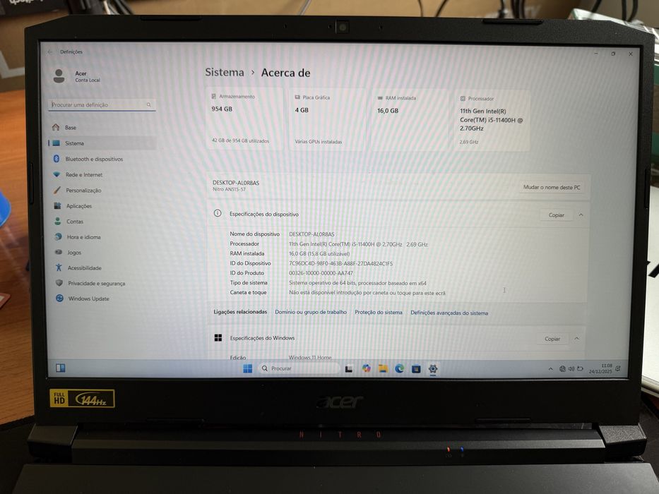 Portátil Gaming ACER Nitro i5 - RTX 3050 ti