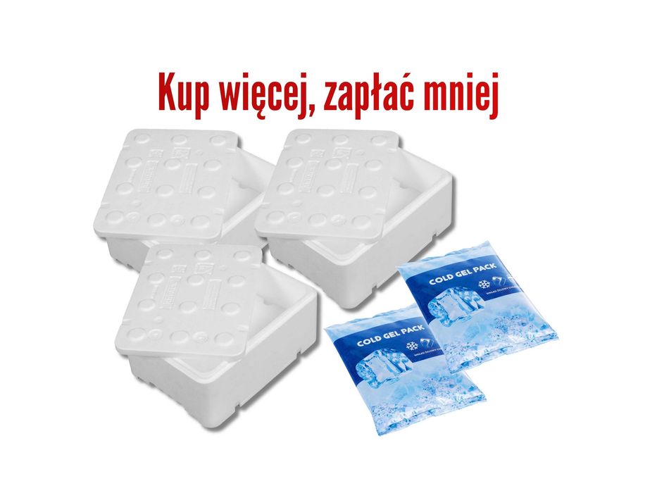 Pudełka styropianowe x3 IZOTERMICZNE + x2 Żele chłodzące ZESTAW