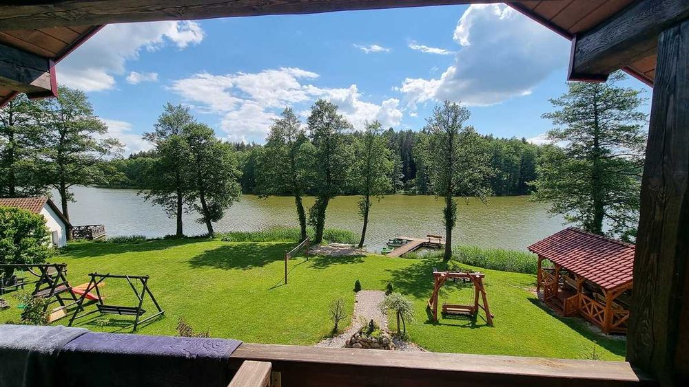 Mazury wakacje dom 220m 12/24os bezp n jeziorem plaża ryby ognisko las