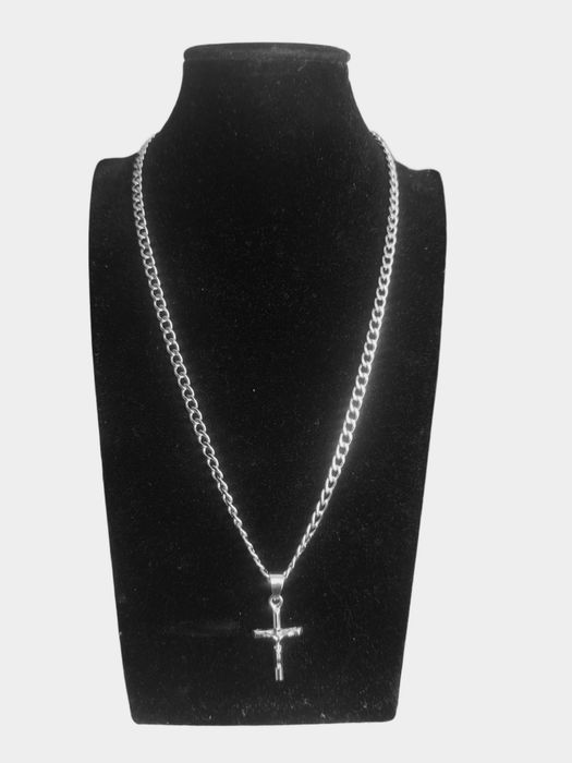 Naszyjnik Pancerka 55 cm 5,2 mm + Krzyżyk 4x2 cm Stal + Czarne Pudełko