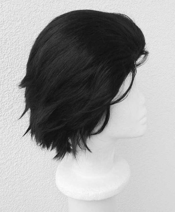 Czarna krótka peruka bez grzywki męska cosplay wig czarny