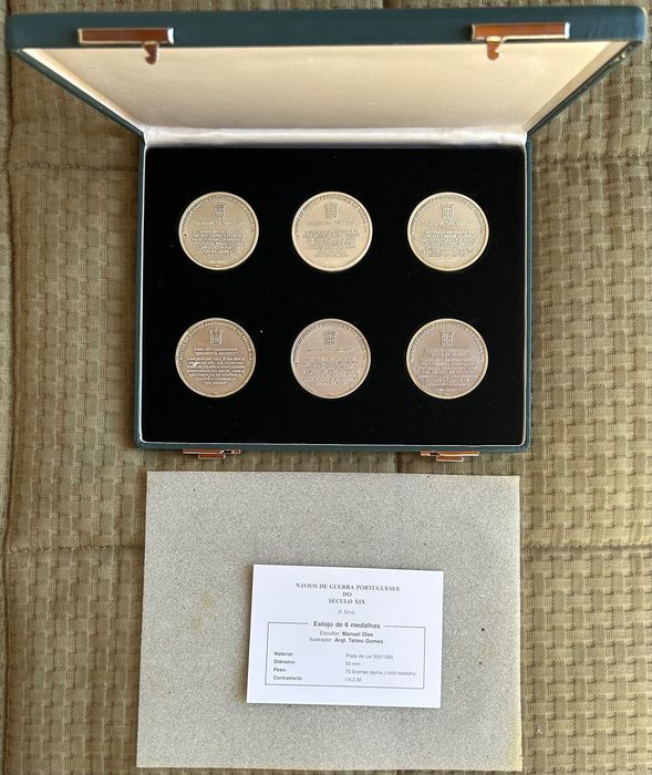 Lote de 12 Medalhas Prata 925 Navios de Guerra Portugueses Século XIX