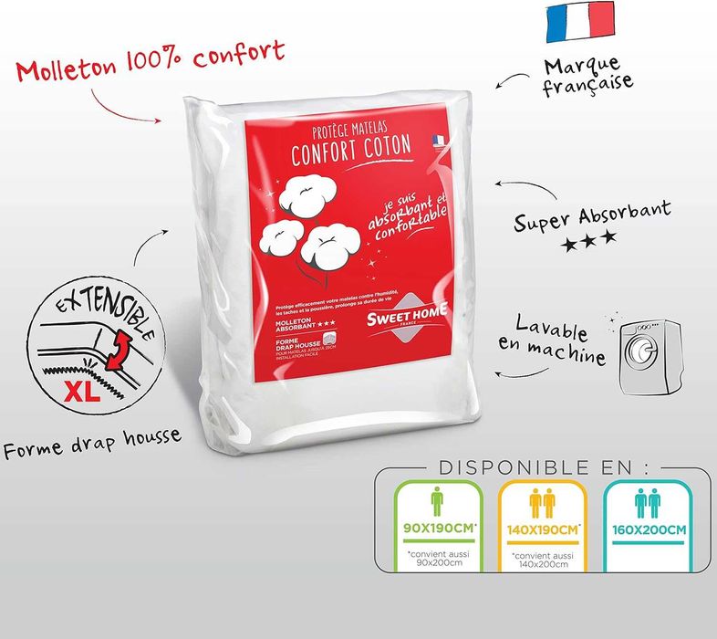 Biały ochraniacz na materac prześcieradło z gumką 90x190 cm 80% bawełn