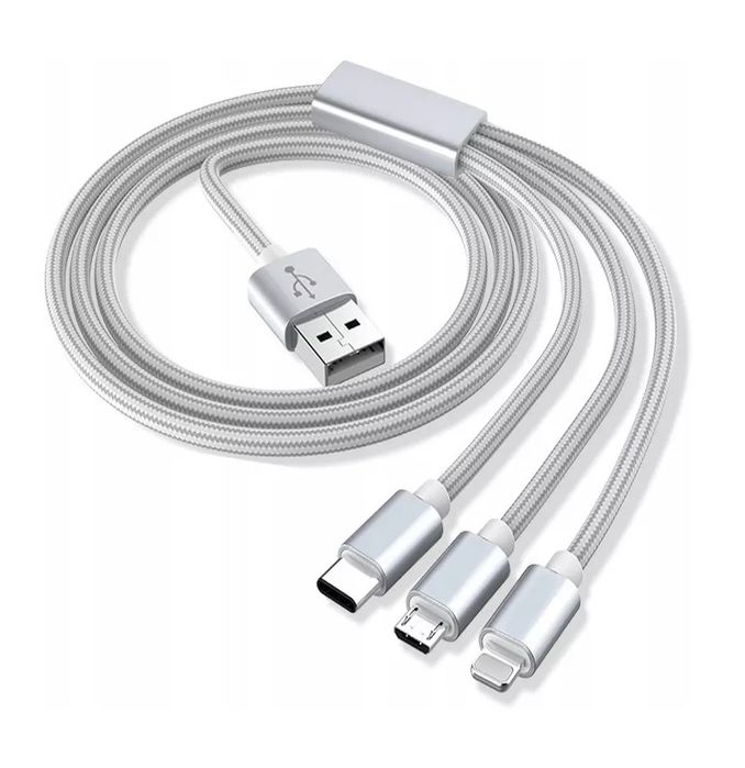 Kabel USB 3w1 USB-C + Micro USB + Lightning iPhone 1,2m ładowania