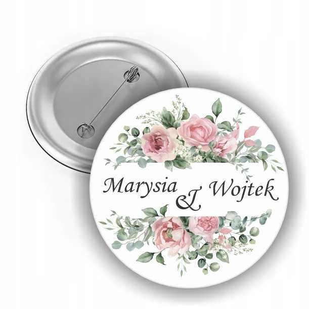 PRZYPINKI BUTTONY na ŚLUB WESELE dla gości na podziękowanie 50 sztuk
