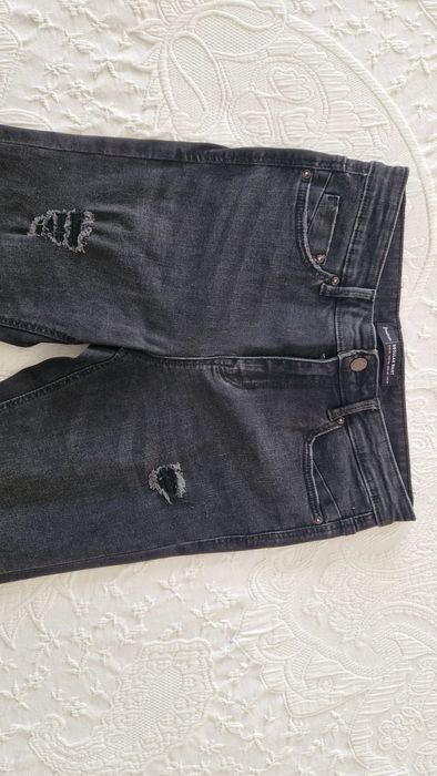 Calças pretas rasgadas, Stradivarius, Regular Waist, tamanho 38