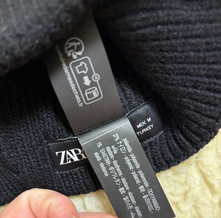 Шапка  Zara в рубчик з вовною, біні розмір М, чорна