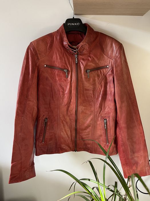 Rebel nowa damska skórzana kurtka bordowa czerwona miękka skóra 36 S