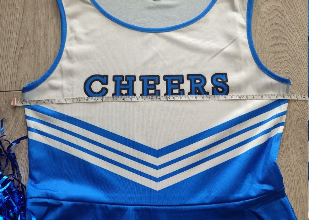 Strój cheerleaderki tancerki czirliderki 140/146 pompony skarpety