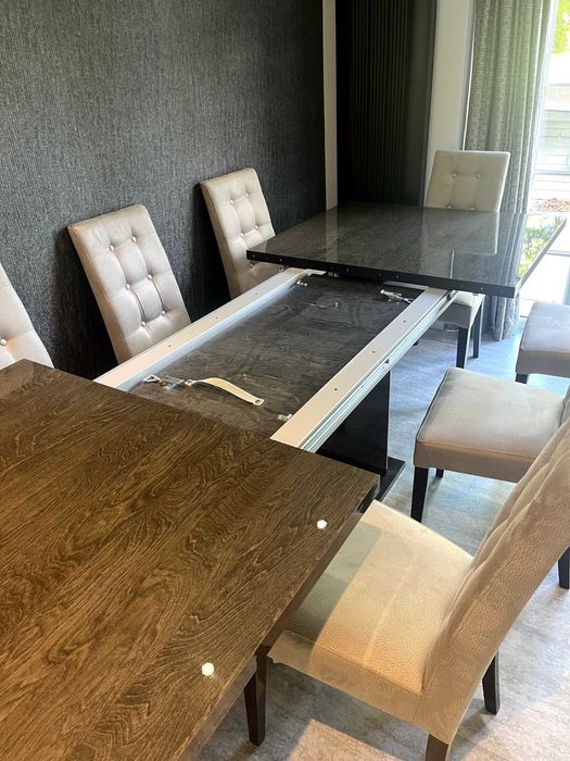 Italian Grey Extending Table and 8 Matching Micro Fibre Faux Chairs