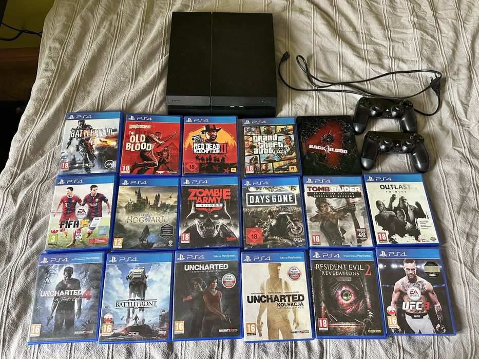 Playstation 4 1TB + 13 gier + 2 pady + kabel zasilający