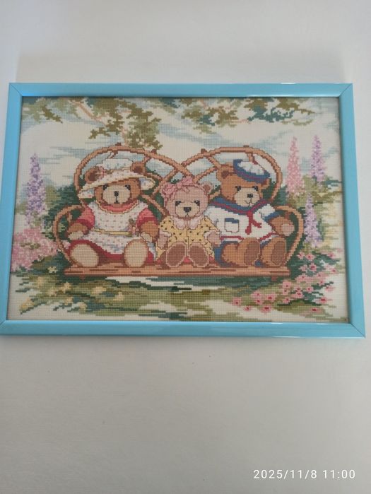 Quadro ponto Cruz - a família dos ursinhos