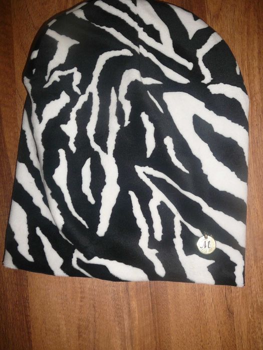 Nowe .czapka i komin czarno biały  zebra + gratis torebka biało-czarna
