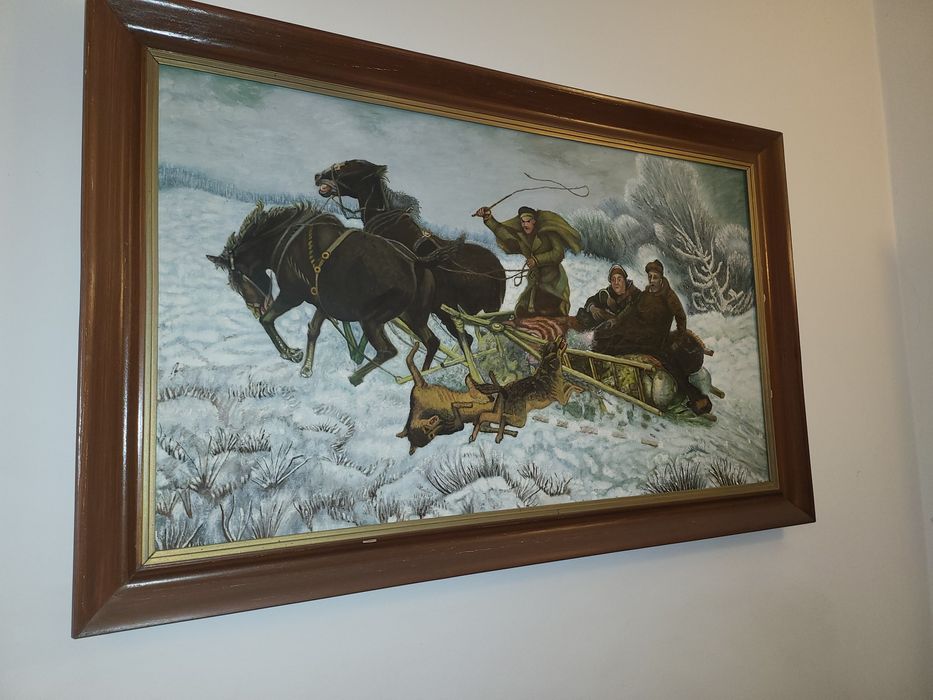 Obraz olejny z wilkami