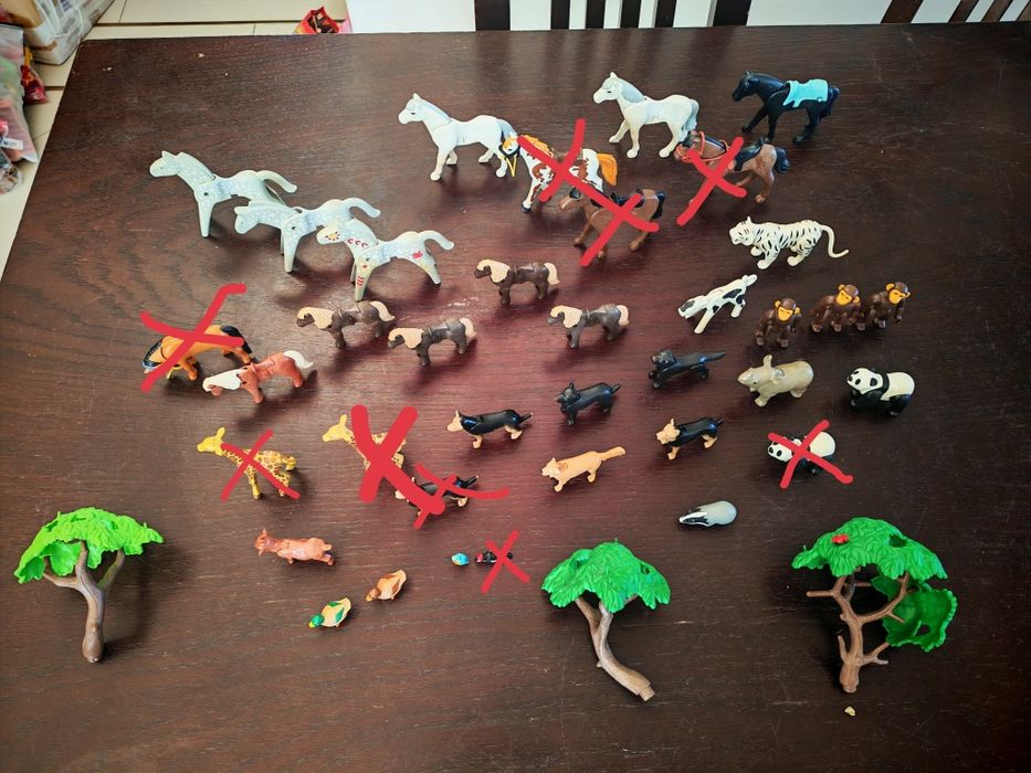Playmobil elementy- zwierzęta (konie, ptaki, małpy,kaczki), drzewa