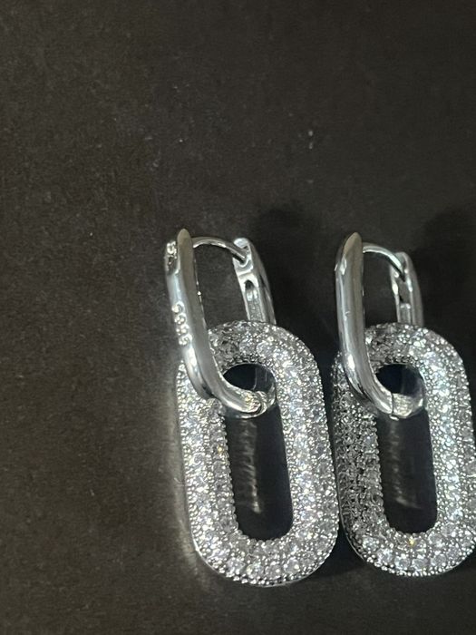 Стильні срібні сережки 925s срібло серьги серебро звенья звена камни