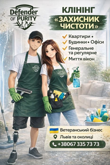 Клінінг. Прибирання. Миття вікон. Ветеранський бізнес