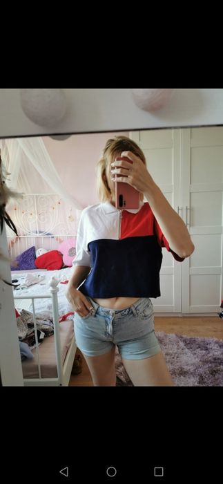 Crop top oversize szeroki H&M 38 M modny butik instagram koszulka