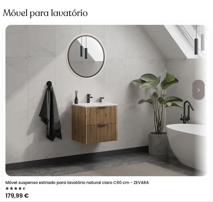 Móvel suspenso estriado para lavatório natural claro C60 cm - NOVO
