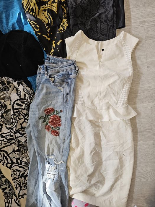 Paka ubrań damska leginsy spodnie jeansowe plaszcz s/m #zara #h&m