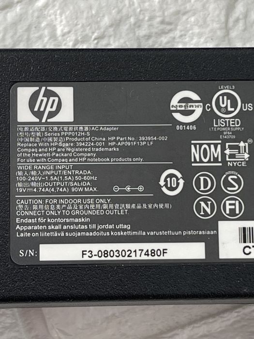 Hp 90w 19v 4.74A Зарядний пристрій Зарядка Оригінал