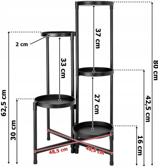 Kwietnik stojak na kwiaty rośliny METALOWY 5 półek stojący CZARNY NOWY
