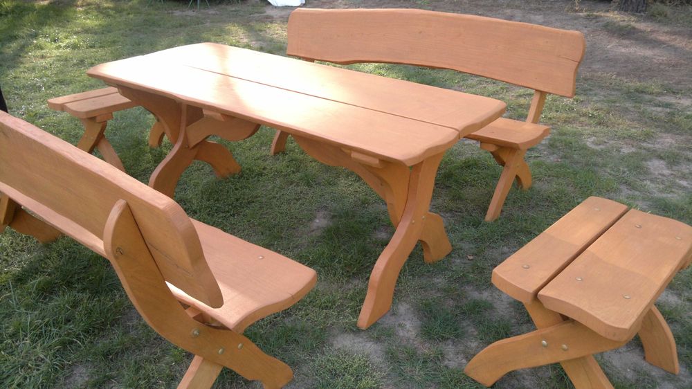 Meble góralskie ,meble ogrodowe z dębu , ławki stół,taborety,