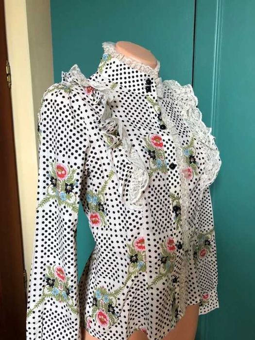 Vintage bluzka w groszki i kwiaty r.XS
