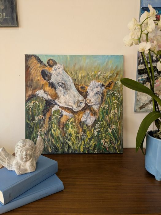 Quadro pintado a óleo, 50x50 cm