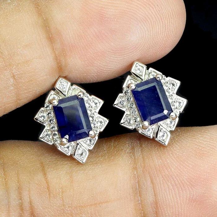 Серьги из серебра 925 пробы  из синего сапфира и топаза