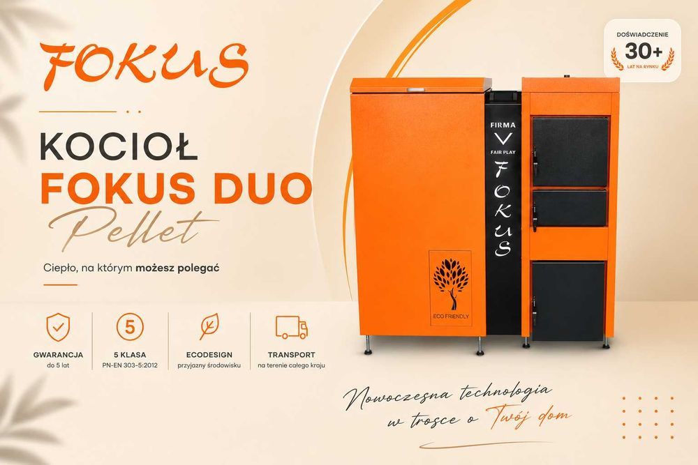 Kocioł piec na pellet do ogrzewania domu Fokus - DUO-Pellet 30kW (15, 20, 30, 50 kW) 5 klasa Ecodesign TRANSPORT GRATIS
