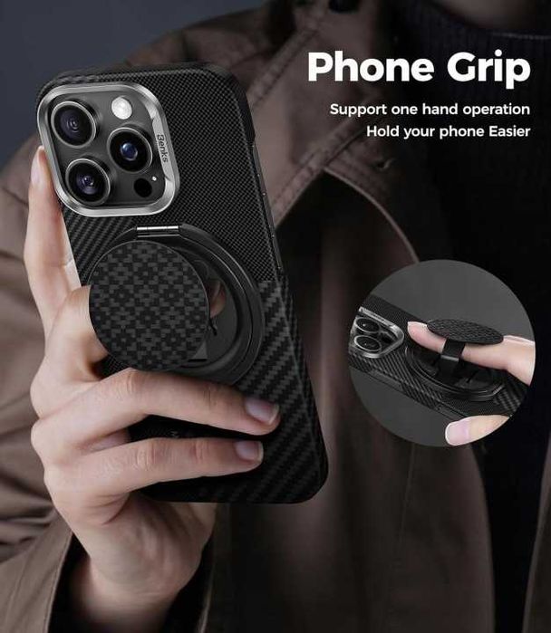 Benks Magnetic Phone Grip Uchwyt Magsafe 360 Kevlar czarny Ring