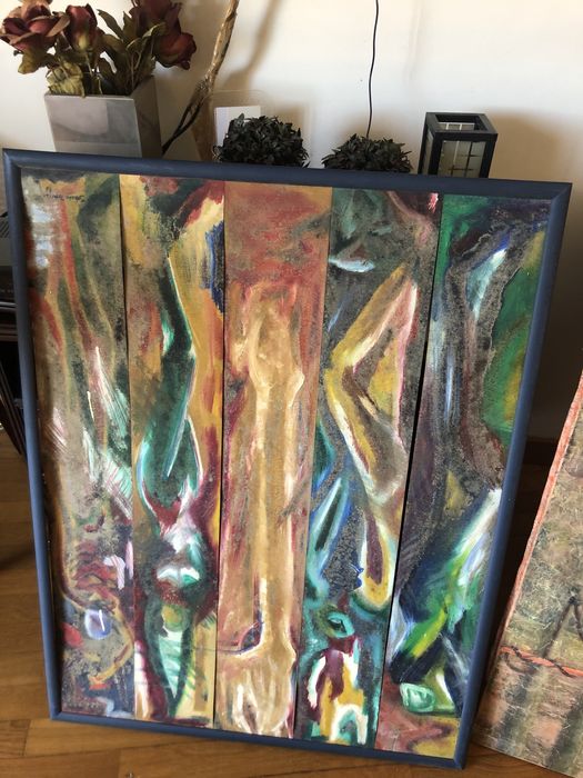 Quadro pintado a oleo com tiras