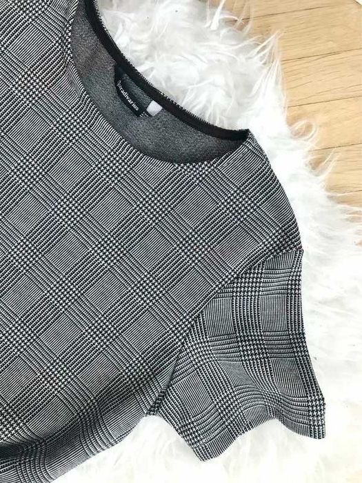 Stradivarius sukienka mini w kratkę szara S 36 rozkloszowana luźna