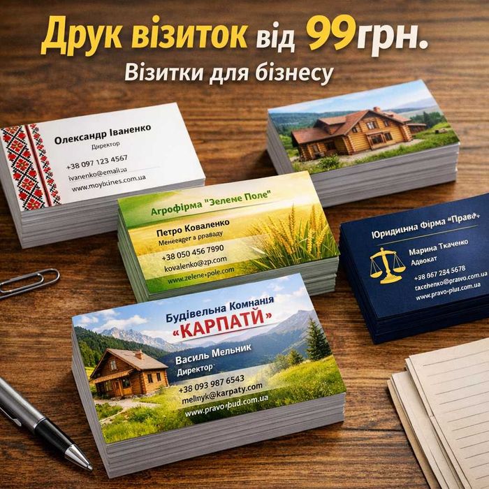 Візитки та наліпки для бізнесу. Друк + дизайн. Онлайн замовлення